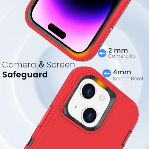 Compatible with iPhone 15, Dual Layer Shockproof Full Body Cover Military Grade Drop Protection Heavy Duty Phone Case for Apple iPhone 15/14/13 6.1 inch (Red/Black) - color: Red/Black