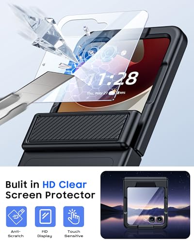 GooseBox for Motorola Razr 2026/Razr 2025 Case Wallet RFID Card Holder&Hinge Protection&HD Screen Protector, Full Body Shockproof Cover for Motorola Razr 2026/Razr 2025/Razr 2024(Black)