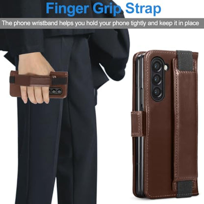 KEZiHOME Genuine Leather Wallet Case for Samsung Galaxy Z Fold 6 Brown - color: Brown, size: Galaxy Z Fold 6 Case