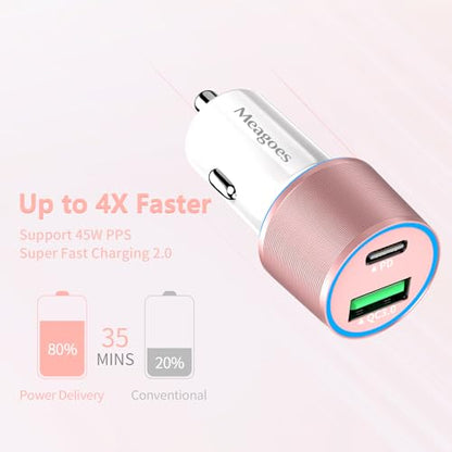67.5W Pink Car Charger USB C Super Fast for iPhone 18 Pro Max/17/Android - color: Rose Gold, size: 3.3 ft