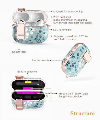 TATOFY for AirPods Pro 2nd Generation Case with Lock Carabiner Cleaner, Slim AirPod Pro 1st & 2nd Hard Case Cover, Compatible with MagSafe (Cyan) - color: Cyan, size: AirPods Pro 1st & 2nd Gen