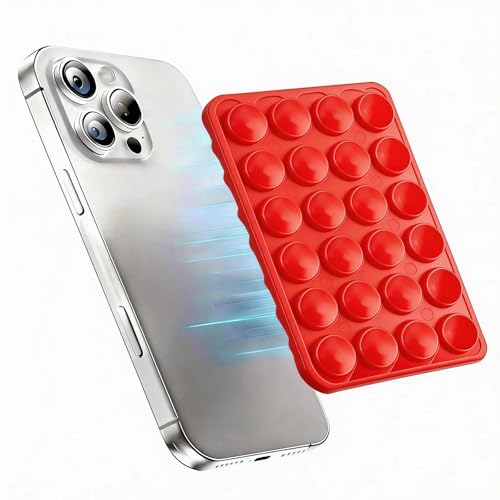 Red OCTO-Buddy Double Sided Silicone Suction Phone Case Mount, Silicon Adhesive Smartphones Stand Sticky Phone Grip, Hands-Free Phone Holder for Selfies and Videos Trending TikTok Items for iPhone