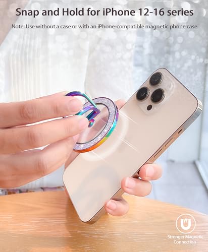 Magnetic Phone Ring Grip Finger Kickstand, Transparent Magnetic Phone Grip for iPhone 17 16 15 Pro Max Plus & Android (Colorful) - color: colorful