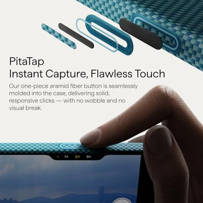 pitaka for iPhone 17 Pro Case 6.3" with Camera Control Button, Compatible with MagSafe, Ultra-Slim Case with Caseless Touch Feeling, 1500D Aramid Fiber Woven, Glints of Gold - color: Lucid Blue