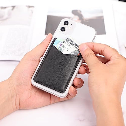 Fulgamo 2Pack Phone Wallet Stick On,Leather Phone Card Holder for Back of Phone Case,Sticky Adhesive Credit Card Pocket RFID iPhone and Android-Black,Navy Blue - color: Black V,Navy Blue V