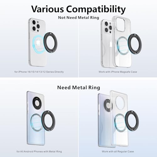 ZXM Magnetic Phone Ring Grip, for iPhone 17/16/15/14/13/12 (Black) - color: Black