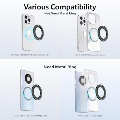 ZXM Magnetic Phone Ring Grip, for iPhone 17/16/15/14/13/12 (Black) - color: Black