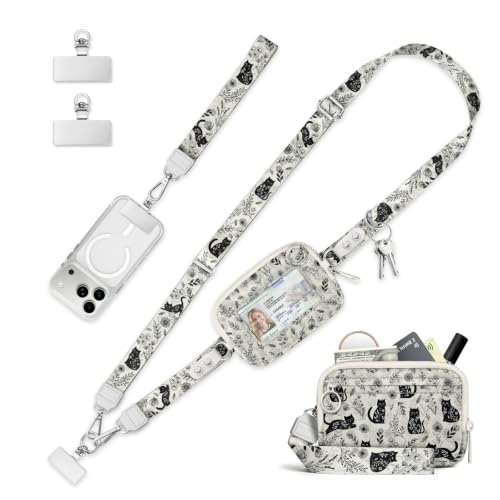 Clip and Go Strap for Phone with Wallet Crossbody Lanyard Boho Cat - color: Cats Flowers