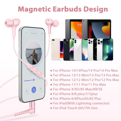 iMangoo for Apple MFi-Certified Lightning Wired Earbuds Headphones with Mic - color: Pink