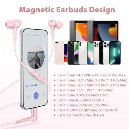 iMangoo for Apple MFi-Certified Lightning Wired Earbuds Headphones with Mic - color: Pink