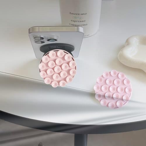 Rookii Strong Magnetic Suction Cup Phone Grip Stand,Compatible MagSafe Phone Ring Holder with Kickstand,Secure Grip for Hands-Free Viewing,for iPhone and Android Phones (Pink) - color: pink