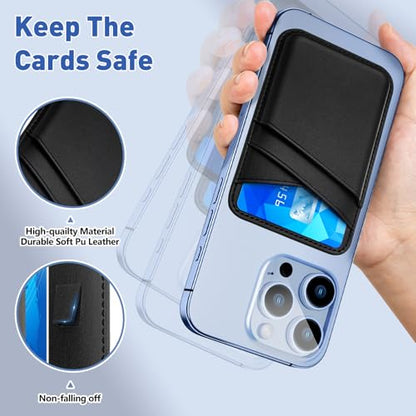 SHANSHUI Wallet Compatible with Magsafe, Soft Leather Magnetic Phone Wallet Credit Card Holder for Back of Phone Compatible with iPhone 17/16/15/14/13/12 Mini/Plus/Pro/Pro Max - color: Black