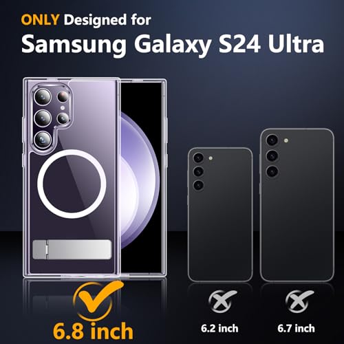 SPIDERCASE for Samsung Galaxy S24 Ultra Case, with Invisible Kickstand, Magnetic Case [Military Grade Drop Protection] [2 pcs Tempered Glass Screen Protectors] Shockproof Slim Case, Clear | with Invisible Kickstand - color: Clear