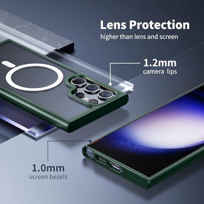 ANNGELAS for Samsung Galaxy S23 Ultra Mag safe Case,Slim Shockproof Protective Cover with Magnetic,Frosted Hard Back Soft Silicone TPU Bumper Phone Case Compatible Galaxy S23 Ultra 6.8inch,Matte Green - color: Matte Green