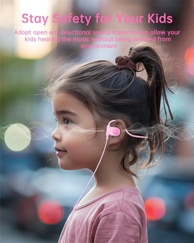 Mehomeli Kid Headphones, Air Conduction Open Ear Headphones, 3.5mm Jack - color: Pink