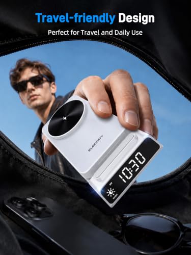 3 in 1 Charging Station for Apple, Travel Wireless Charger with Clock - color: white
