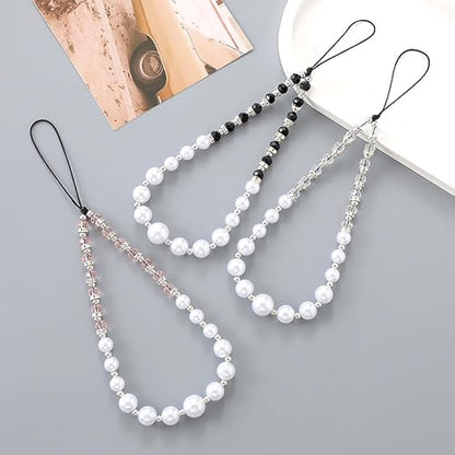 Beaded Phone Charm Lanyard Strap Girly Style Fixed Beads Pearl Lanyards - color: PH-bszz-2