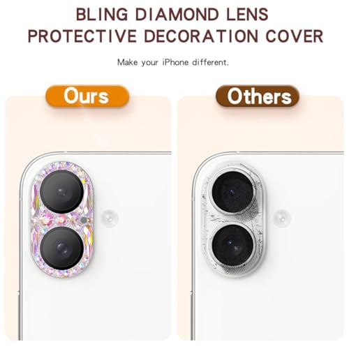 Bling Diamond Camera Lens Protector Compatible with iPhone 16 ＆ iPhone 16 Plus lens full Screen Protector with 3D Rhinestone Sparkle - size: iPhone 16 ＆ iPhone 16 Plus