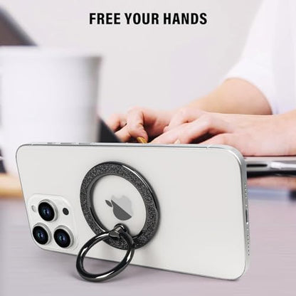 Guppy Magnetic Phone Ring Holder, Glitter Magnet Finger Ring Grip Stand Holder, 360° Rotation with Cell Phone Ring Stand, Compatible with MagSafe for iPhone 17 Pro Max 16 15 14 13 12 All-Black - color: Black