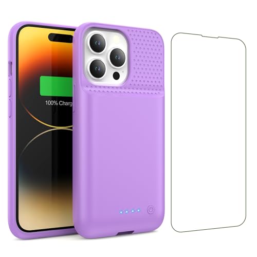 Battery Case for iPhone 13/13Pro/14,7500mah Ultra-Slim Protective Charging Case,Portable Rechargeable Expandable Battery Charger Cover Compatible with iPhone 13/13Pro/14 (6.1 Inch)-Purple - color: Purple