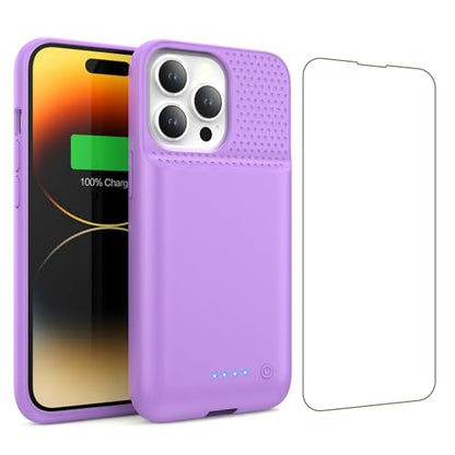 Battery Case for iPhone 13/13Pro/14,7500mah Ultra-Slim Protective Charging Case,Portable Rechargeable Expandable Battery Charger Cover Compatible with iPhone 13/13Pro/14 (6.1 Inch)-Purple - color: Purple