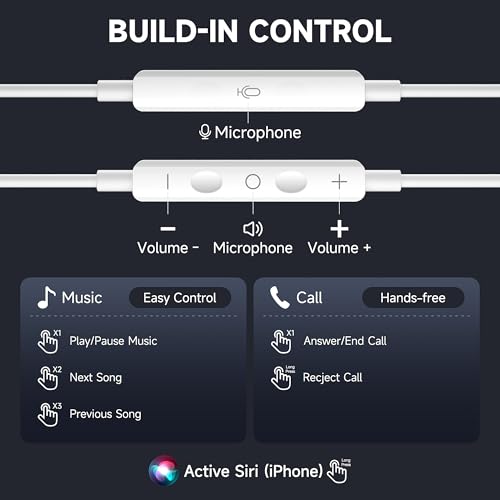 Wired Headphones USB C, [𝐀𝐩𝐩𝐥𝐞 MFi Certified] iPhone 17 Earphones Wired with USB-C Connector for iPhone 17/16/15 Pro Max Earbuds (Built-in Mic & Volume Control)