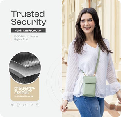 Crossbody Phone Purse for Women – RFID Phone Case Wallet w/Magnetic Closure & Separate Zipper Pocket Crossbody Bag - color: Olive Color