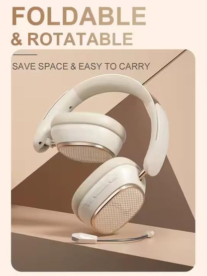 Hi-Fi Stereo Wireless Headphone Active Noise Cancellation Bluetooth 5.3 Headset with Detachable Microphone Ultra Comfortable and Full Ear Coverage Lightweight Foldable Earphone - color: Beige