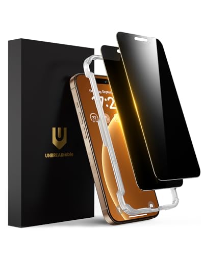 UNBREAKcable Privacy Screen Protector for iPhone 16 Pro, Full Coverage Shatterproof Tempered Glass [True 28°Anti Spy] [9H Hardness] [Easy Installation Frame] 2-Pack Private Screen for iPhone 16 Pro - size: iPhone 16 Pro