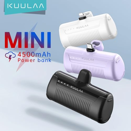 Kuulaa Portable Charger USB C with Built-in USB-C Plug, 4500mAh Mini Power Bank Small Battery Pack for iPhone 15/16,Samsung S22/S23 & Android (Pink) - color: Pack of 1 Pink