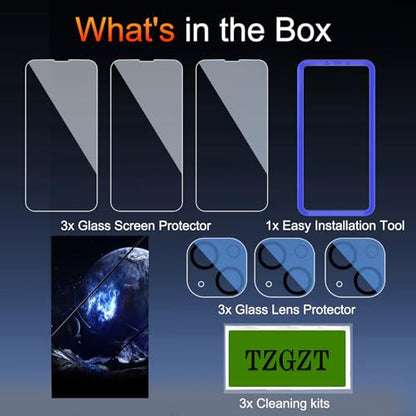 TZGZT 3 Pack Screen Protector for iPhone 14, Tempered Glass, Case Friendly - color: iPhone 14 3+3Pack-Clear