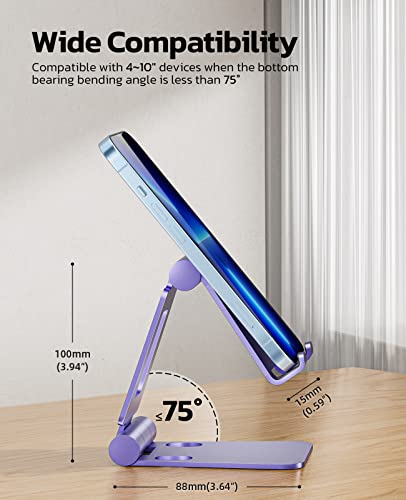 Nulaxy Full Aluminum Dual Folding Cell Phone Stand for Desk, Purple - color: E-Purple