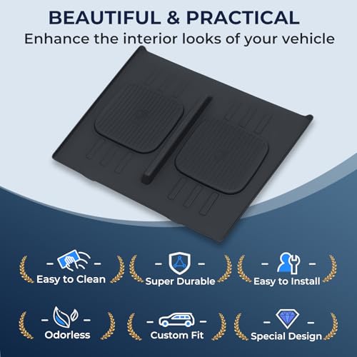 Center Console Wireless Charging Protective Mats for Hyundai Santa Fe 2024 2025 2026, Interior Accessories Silicone Non-Slip Anti-Dust Waterproof Pad, Black