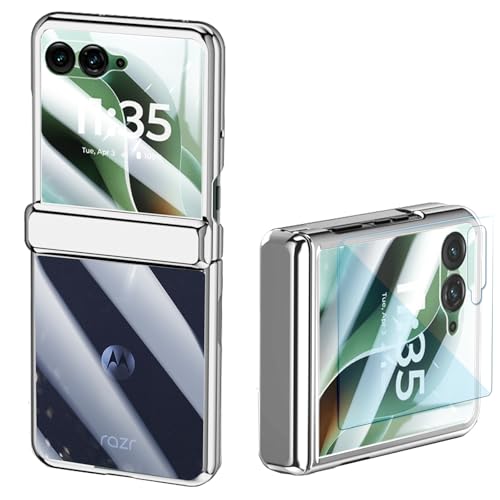 for Motorola Razr Ultra 2025/2026 Clear Case with Screen Protector & Hinge Protection, Transparent Electroplated Frame Slim Anti-Yellowing Shockproof Cover for Motorola Razr Ultra 2025/2026 (Silver) - color: Silver