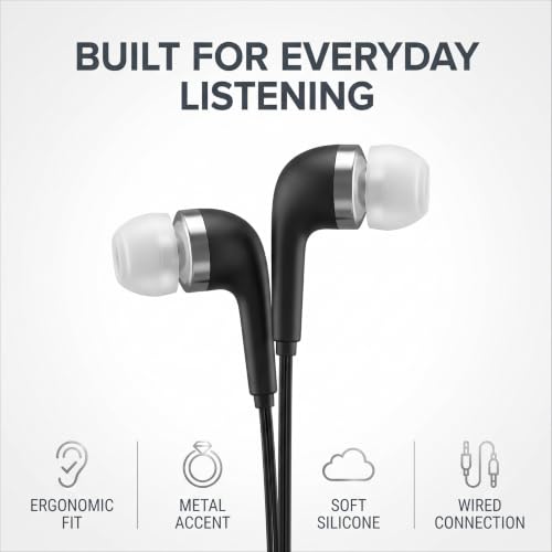 Jinshining Black Wired Earbuds Headphones- in-Ear Noise Rejection Universal 3.5mm Stereo Sport Headset with Mic for School Gaming Sports Music One Size,Headphones,Earbud Headphone