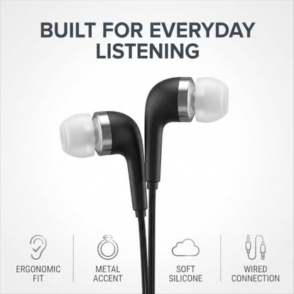 Jinshining Black Wired Earbuds Headphones- in-Ear Noise Rejection Universal 3.5mm Stereo Sport Headset with Mic for School Gaming Sports Music One Size,Headphones,Earbud Headphone