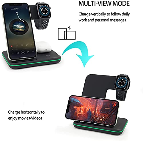 Wireless Charger, 3 in 1 Qi Certified 15W Fast Wireless Charging Station for Apple iWatch Series 7/SE/6/5/4/3/2,AirPods 2/Pro, Compatible for iPhone 13/12/11 Series/XS MAX/XR/XS/X/8/8 Plus/Samsung