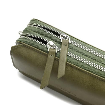 RFID Crossbody Wallet Wristlet Purse with Phone Pocket For Women Vegan Leather - color: B-olive Green
