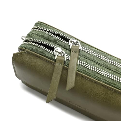 RFID Crossbody Wallet Wristlet Purse with Phone Pocket For Women Vegan Leather - color: B-olive Green