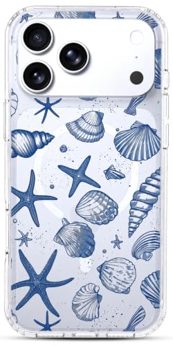 Ranz Clear Case Compatible with MagSafe for iPhone 17 Pro Max – Blue Seashell Starfish Case for Women Girls, Anti-Yellowing Slim Shockproof Protective Cover - Cute Ocean Beach - color: Cute Ocean Beach, size: iPhone 17 Pro Max