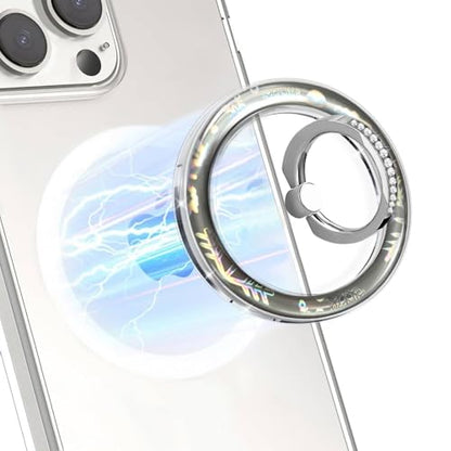 Silver Magnetic Phone Ring,Transparent Strong Magnet Phone Grip Holder,360°Adjustable & Removable Clear Snowflake Laser Design Diamond Ring for Phones & Tablets - color: Clear Silver Snowflake Diamond Laser