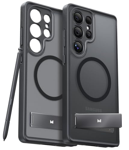 Maledan Camera Protection for Samsung Galaxy S25 Ultra Case Built-in Phone Stand, Magnetic Shockproof Case for Galaxy S25 Ultra 6.9", Kickstand S25 Case Fit for Magsafe, Translucent Back/Black Edge - color: Matte Black/ Gunmetal Stand, size: for Galaxy S2