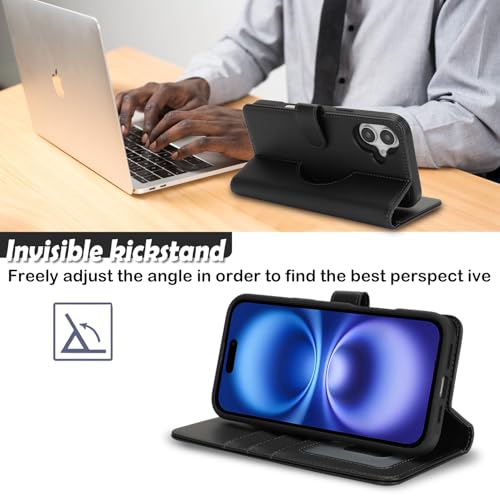 Ｈａｖａｙａ for iPhone 16 Case Detachable Wallet Case with Card Holder，2 in 1 Pu Leather Flip Folio Credit Card Slots Stand Compatible Magsafe Magnetic Shockproof Phone Cover (6.1")-Black - color: Black-Detachable