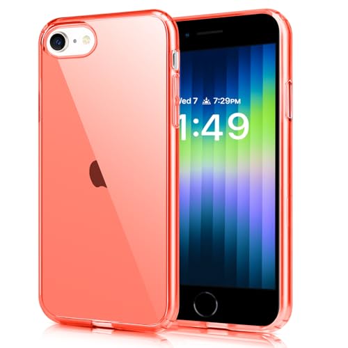 JJGoo Compatible with iPhone SE Case 2022/2020, Compatible with iPhone 7 8 Case Clear Soft Transparent Shockproof Protective Slim Thin Bumper Phone Cover, Red - color: Red