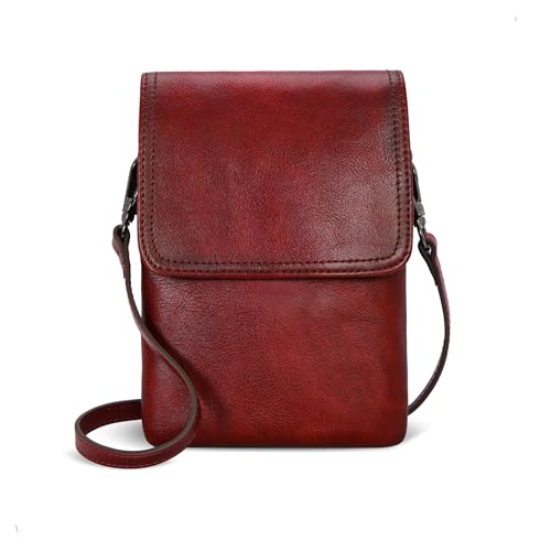 Iswee Rfid Blocking Small Crossbody Bag for Women Travel Classic Style | Genuine Leather,Adjustable Shoulder Strap,Fits 6.9" Phone,Anti-Theft Purse,Perfect for Daily Use and Weekend Travel - color: Wine