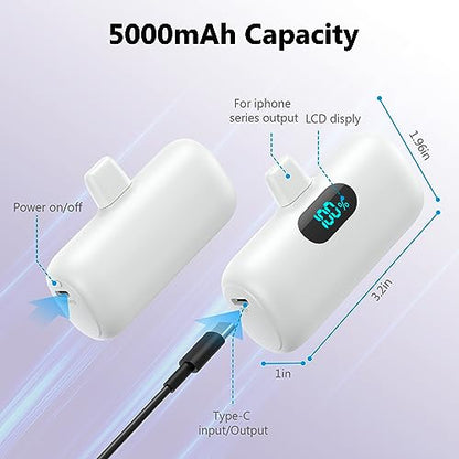 Feob [2 Pack] Mini Portable Charger 5000mAh for iPhone 14,Ultra-Compact 15W PD Fast Charging Power Bank,LCD Display Cute Battery Pack Backup Charger for iPhone 14/14 Pro Max/13/13 Pro/12/XR/8/7/6 etc - color: A-Black+White