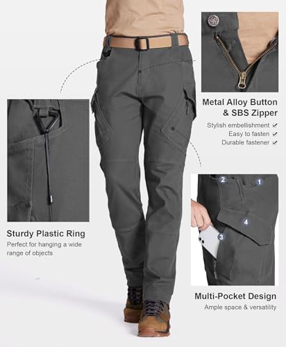 Susclude Men's Cargo Tactical Pants Breathable Ripstop Work Hiking Trousers - color: Gray, size: 28W x 30L