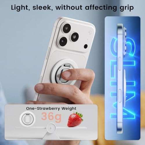 Double Sided Magnetic Kickstand,360°Rotation Cell Phone Grip Stand Finger Ring for iPhone 17 Pro Max 16 15 14 13 12 MagSafe Accessories,Fit Magnetic Car Mount, White - color: White