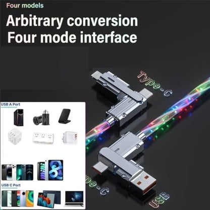 SWLIFL 4 in 1 USB to USB C Charging Cable 2 Pack 3.3ft Light up USB-C Cable - color: 4 Combinations RGB Starlights