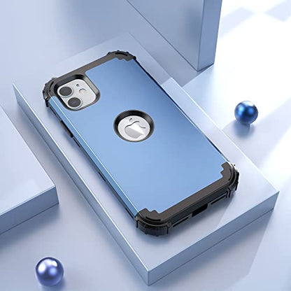 IDweel for iPhone 11 Case with Screen Protector(Tempered Glass), Hybrid 3 in 1 Shockproof Slim Fit Heavy Duty Protection Hard PC Cover Soft Silicone Bumper Full Body Case,Peace Blue/Black - color: Peace Blue/Black